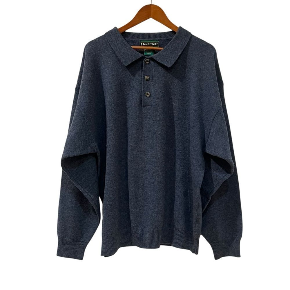 Hunt club 100% lambswool‎ light blue 1/4 button sweater